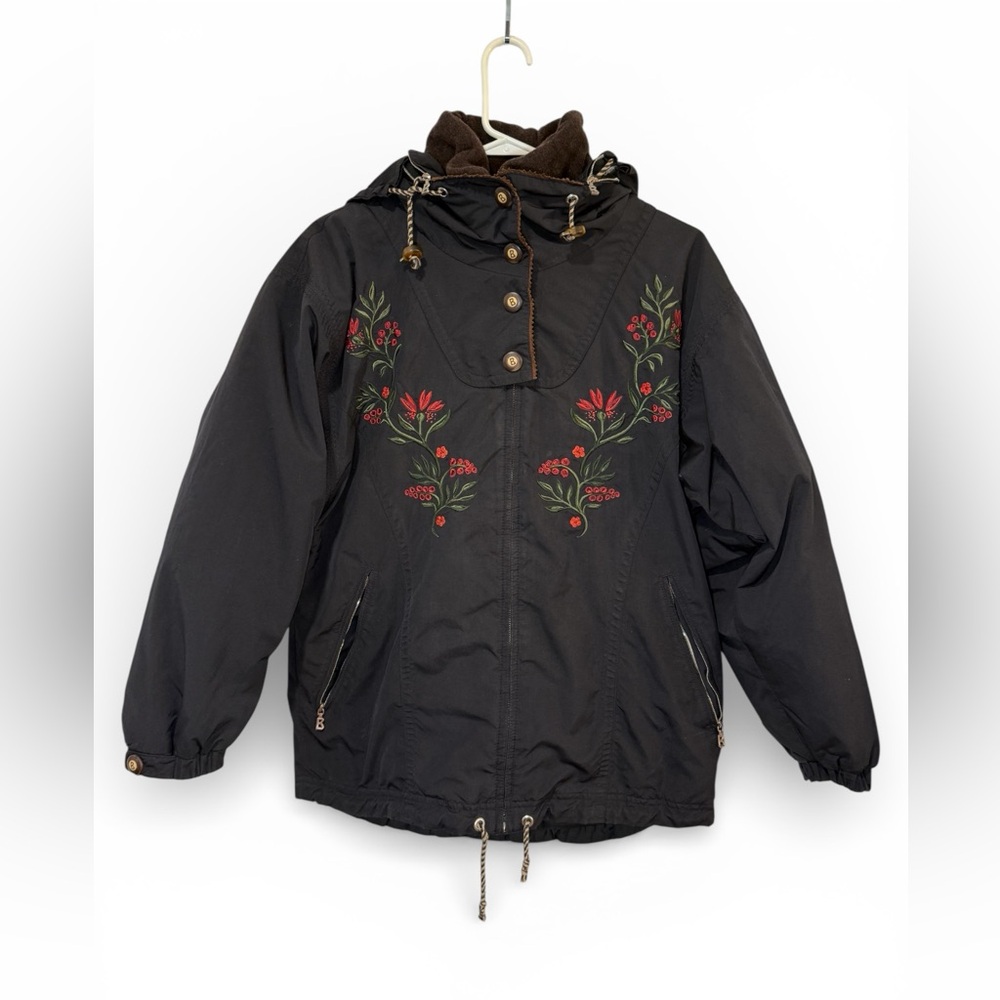 Bogner Black Jacket with Red Floral Embroidery